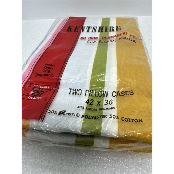 Vintage Kentshire Luxury Muslin 2 Pillow Cases 42x36 MCM Stripes No-Iron USA - Picture 3 of 4